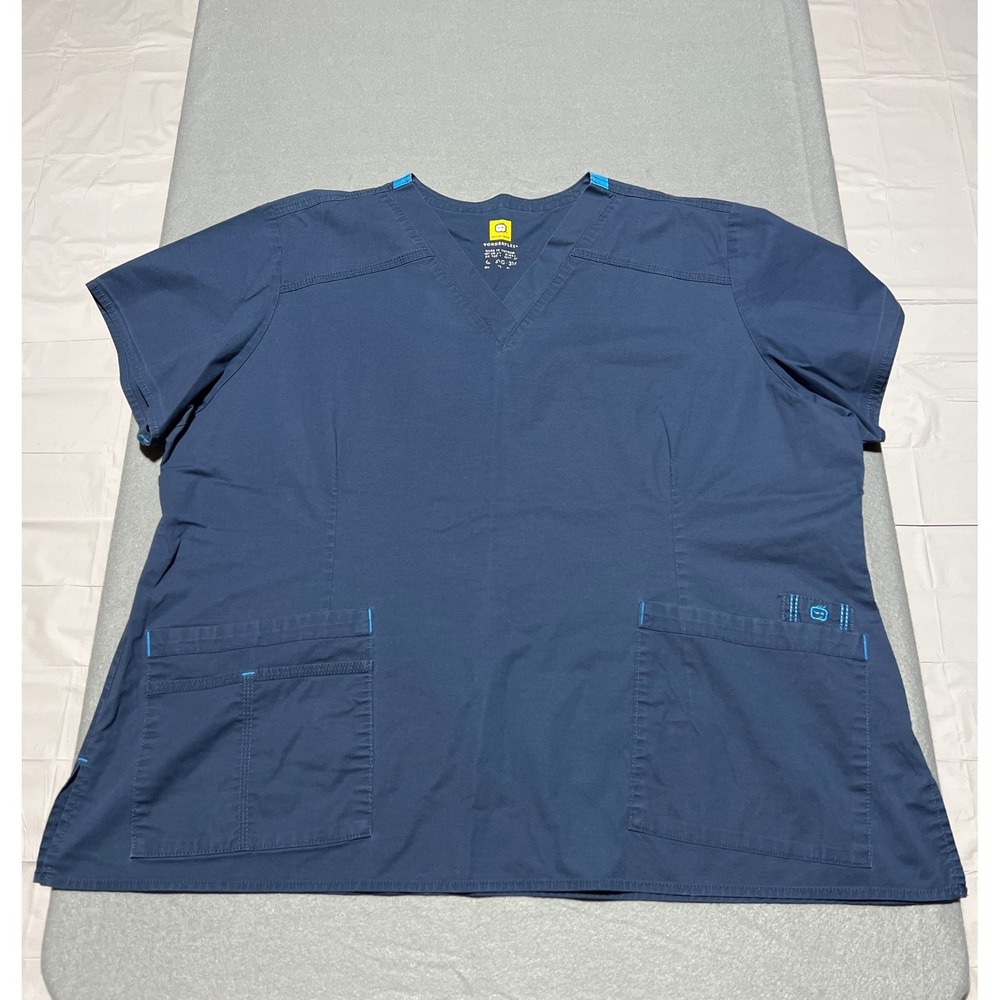 WonderWink WonderFlex Navy Blue V-Neck Scrub Top Womens 3XL Plus 6108